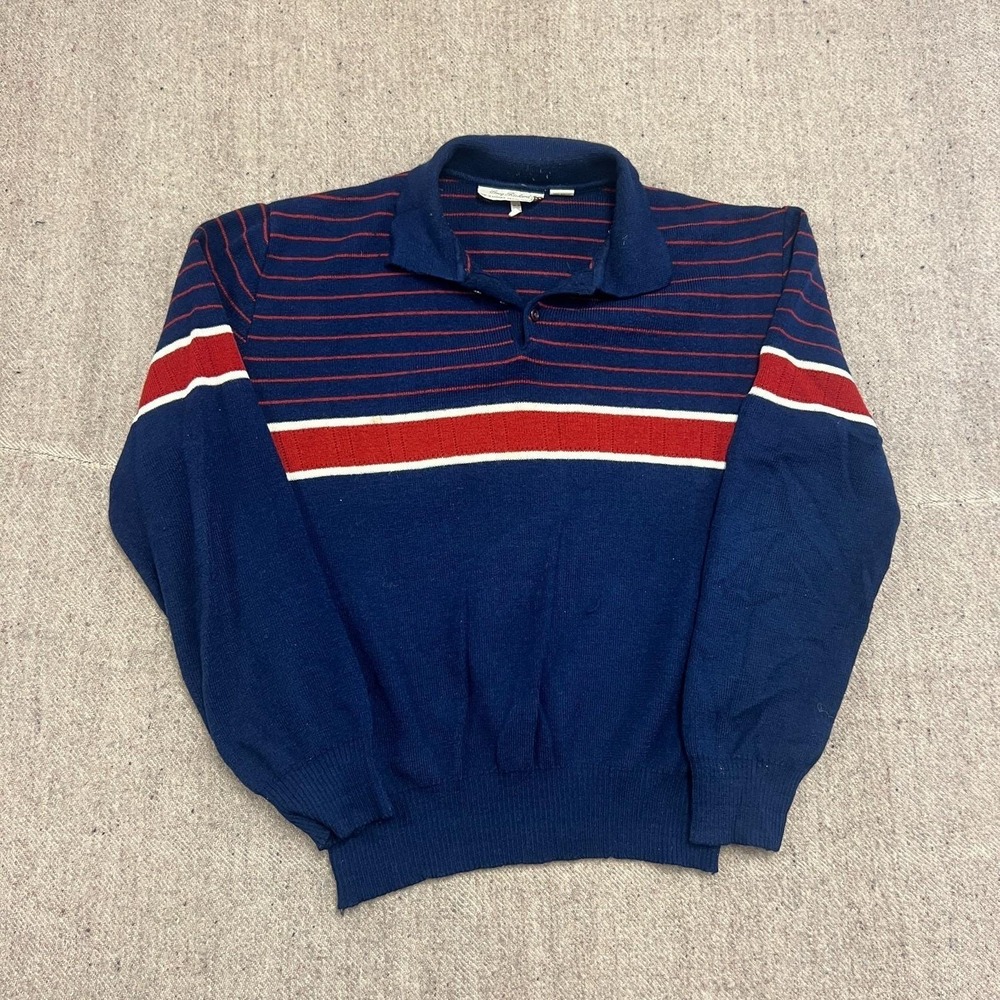 Vintage Greg Richard Sweater Mens Large Blue 1970s Collared